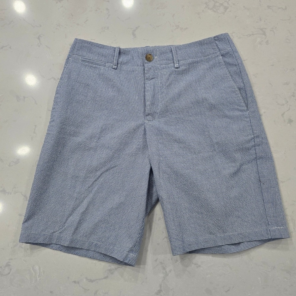 Calvin Klein Men's Gingham Micro Check Shorts Blue White 30W Flat Front